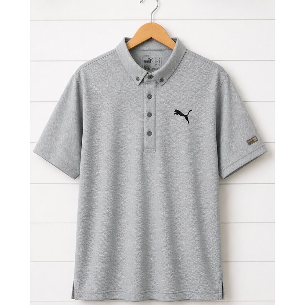 Puma Polo Shirt Women's XL Gray Geometric Pattern Performance Golf Athletic